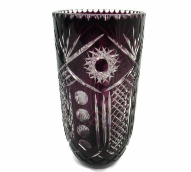 Crystal Ruby Red Clear to Cut Bowl Vase Dot Star Beautiful 9.64" VSL Style