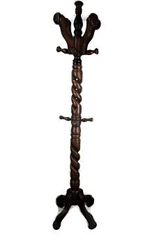 XL Vintage Carved Wood Open Barley Twist Hall Tree Coat Hat Rack Stand HTF