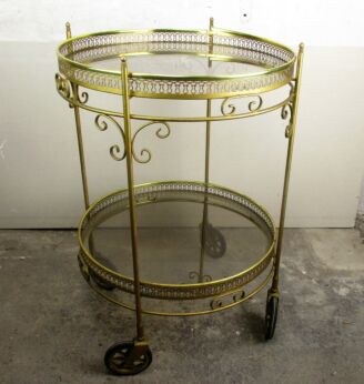 round Cocktail Bar Cart Trolley Serving Cart Smoked Glass Hollywood Regency