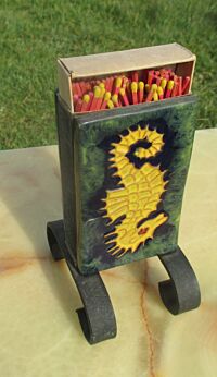 Vintage Fat Lava Seahorse Matchstick Holder Ceramic Metal Holder Retro