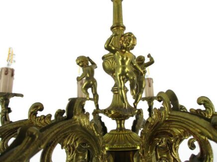 Stunning Chandelier 8 Lights Arm Putti Hollywood Regency Ornate Brass