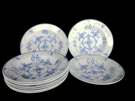 9 soup plates Antique Royal Copenhagen blue Fluted Marked Sarreguemines