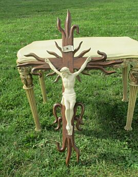 Large Carved Wood Hanging Crucifix Cross Christ Decorative Chalk 30.31"