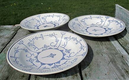 3 Vintage Soup Plates Boch Copenhague Kopenhagen Blue White Lovely 60s