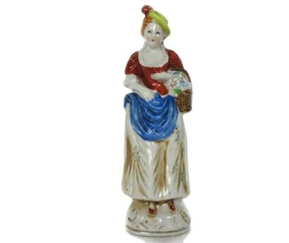 Lovely Statue Figurine Beautiful Girl with flower Basket Porcelain delicate