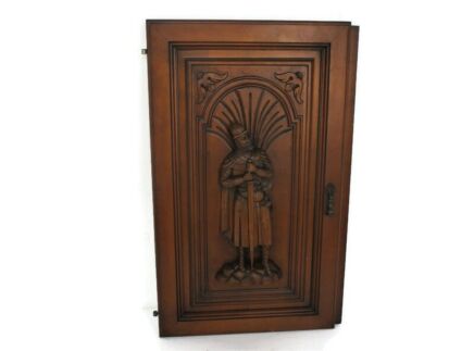 Antique hand Carved Wood Door Panel Reclaimed Architectural Medieval Knight Middle ages Scene Gorgeous Large