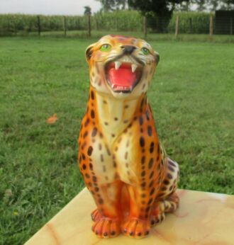 Lovely Vintage Roaring Leopard Panther Ceramic Figurine 11.42"