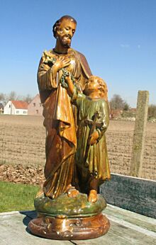 Large Statuette Figurine Saint Joseph Infant Jesus Plaster Beautiful 17.91"