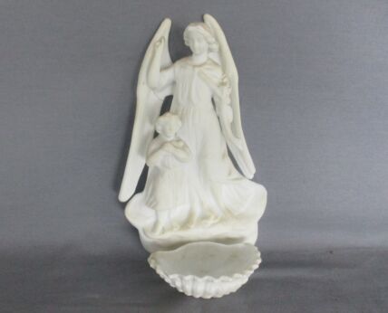 Antique  Holy Water Font Vessel Bisque Angel with Infant Jesus White Lovely Collector HTF