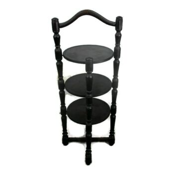 Edwardian Hand Carved Wood Side Wine Table Pedestal Plant Stand 3 Tier Handle
