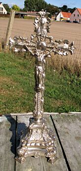 Antique Standing Table Crucifix Cross Ornate Spelter Jesus Christ