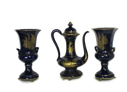 Garniture Mantle Set 2 Vases + Teapot Porcelain d'Art Paris Decor Sevres Style