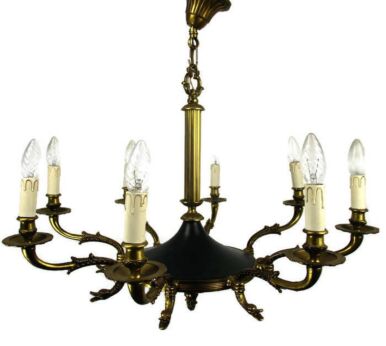 French Empire Pan Chandelier Green Tole 8 arms Snakes Hollywood regency HTF