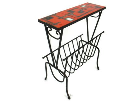 Vintage Mid Century Modern Magazine Newspaper Basket Side Table Ceramic Tiles fat Lava Pop Art