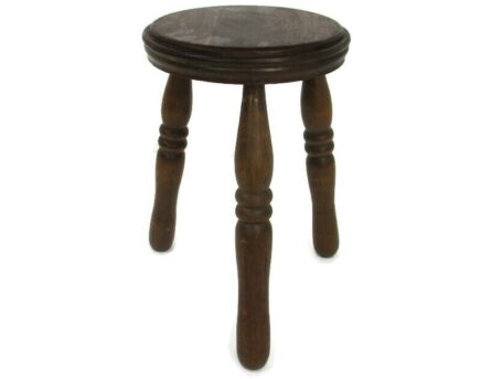 Vintage French Oak  Hand Carved wood Tripod Milking Stool Pedestal Plant Bonsai Table