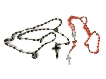 2 Rosaries Vintage Rosary Beads Priest Nun Wood and Hard Plastic Brown