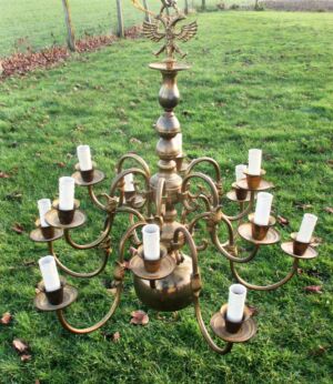 Vintage Brass Flemish Dutch Eagle  Griffin Flanders Stunning 12 lights arms