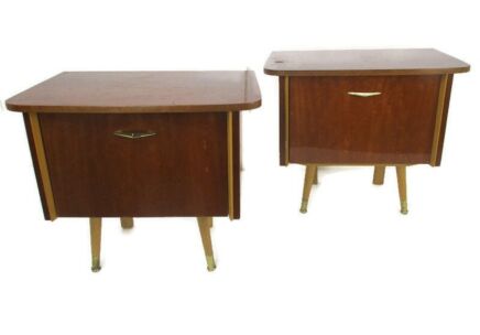 Pair Couple Double Vintage Nightstands End tables Mid Century Modern Wood Retro WOW