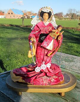 Vintage Round Globe Dome Wax Geisha Asian Madonna with Child Figurine 13.58"