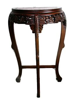Vintage Carved Wood Oriental Marble Top Chinese Half Moon Hall Console Table