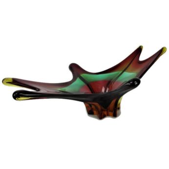 Gorgeous Art Glass Centerpiece Bowl Fruit Dish Amberino Green Red era Murano