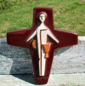 Small Mid Century Design Ceramic Modernist Crucifix Vermeire era Perignem