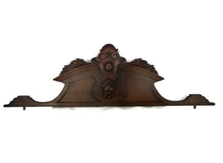 Large Gorgeous Hand Carved Wood Pediment Ornate Over door Architectural Shield