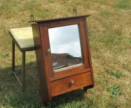 Vintage Massive oak Medicine Kitchen Wall Cabinet Apothecary mirror Drawer
