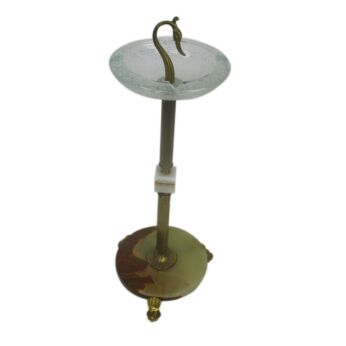Vintage Brass Marble Standing Floor Ashtray Ornate Embossed Hollywood regency Swan Head Luxurious