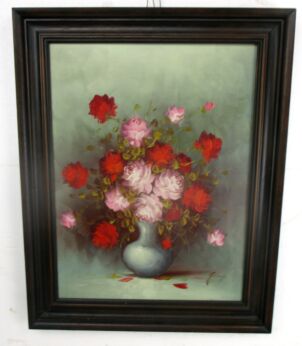 Oil Painting Canvas Wooden Frame Gorgeous Stillife Flowers Vase Signed