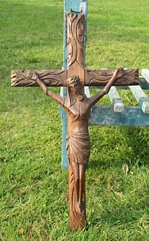 Antique Lovely Large Carved Wood Hanging Crucifix Cross Jesus Christ 23.15"