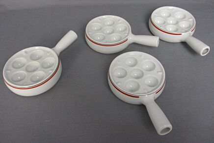 set of 4 French Escargots Snail Plates Dishes Terra Cotta Brown Stylish Marked  Jacques Lobjoy