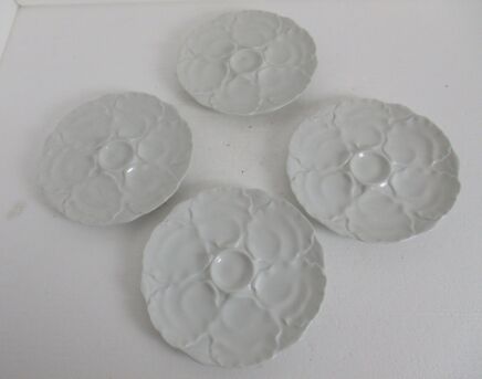 Set of 4 Oyster Plates Porcelain White Germany Hutchenreuther Vintage Seafood