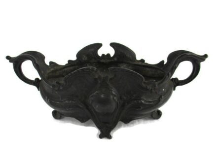 Faux Brass Spelter Planter Jardinière Ornate Embossed Centerpiece Legged