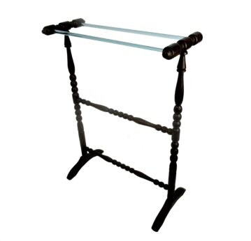 Standing Quilt Towel Blanket Comforter Rack Wood Bobbin Legs Jacobean Style Glass Bars