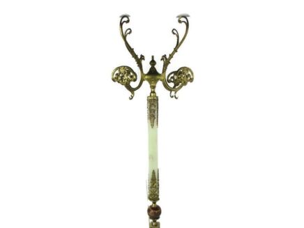 Mid Century Modern Onyx Marble Brass Hall Tree Coat Hat Rack Eyecatcher Mermaids