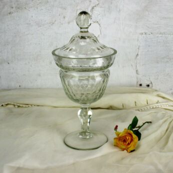Vintage French Crystal Candy Dish Jar Bowl Centerpiece with Lid Baccara style