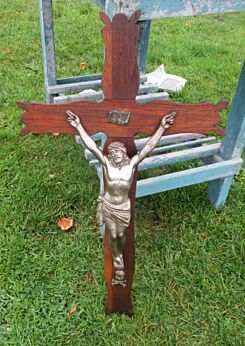 Large Lovely Hand Carved Wood Hanging Crucifix Cross Jesus Christ 29.72"