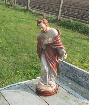 Vintage Statuette Figurine Chalk Plaster Saint with Staff Sheppard