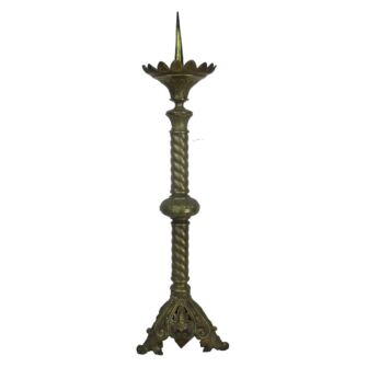 Large Antique Candle Holder Candlestick Church Altar Monastery Brass Twisted Stem Gorgeous