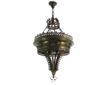 Gothic Ornate Brass Bronze 1 Light Chandelier Revival Empire Antique WOW