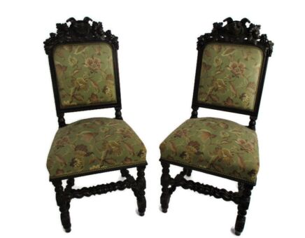 Couple Antique Barley Twist Hand carved Ornate Parlor Hunter Chairs Fox Goat WOW