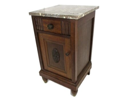 Antique Art Deco Art Nouveau Brown Marble top Side Cabinet Table Nightstand Stunning hand Carved Wood