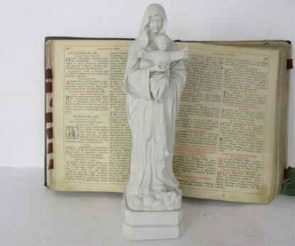 Antique Bisque Porcelain Statue Virgin Our Lady Mary Infant Child Exquisite Gorgeous 14.96"