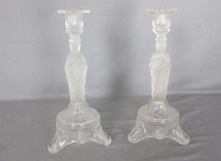 Couple Art glass Candle Holders Holy Heart Virgin Mary Jesus Christ