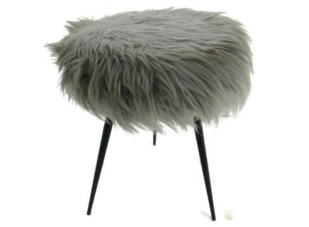 Retro Grey Plush Stool Chair Retro Metal Tripod Legs Mid Century Design