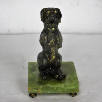 Vintage statue Brass Dog on Marble style base Figurine Sculpture Sweet