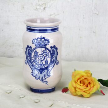 Small Blue White Vase Marked R.S. Crown Shield Lions 5.90"