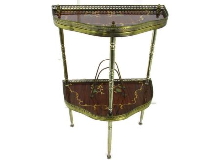 Demi Lune Wall Console table Ornate Cabinet Two tier Inlay Marquetry Mid Century