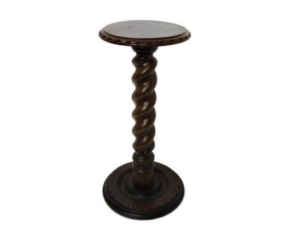 Gorgeous Hand Carved Wood Barley Twist Pedestal Display Side Table Plant Stand Big Stem 27.16"